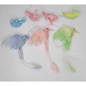 Set of 7 Pier 1 Spring Time Ornaments - Ceramic Birds & Birds w/ Feathers